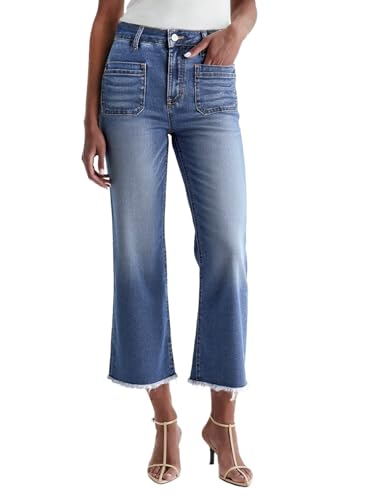 Dokotoo Women's Jeans High Waisted Flare Jeans Raw Hem Denim Pants with Pockets