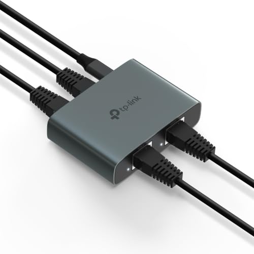 Image of TP-Link EH310 Gigabit Ethernet Splitter - Expand 1 LAN Port to 3 with 1000Mbps Speed. Plug & Play, USB-C Powered, 4 RJ45 Ports, Cat5e Cable Included, Aluminum case for PC, TV, Xbox, PS5 & routers.
