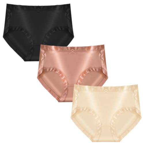 Photo de Difference U Culotte en pour Femme Satin, Culotte Taille Haute, Grande Taille, sous-vêtement Sexy Lot de 3 (FR/ES, Alpha/Lettres, 4TG, Taille Normale, Taille Normale, A)