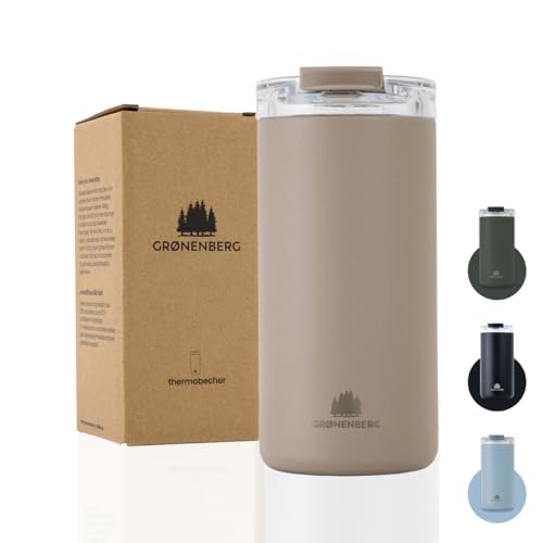 Groenenberg Caneca térmica café 350 ou 473 ml, caneca térmica para levar - 100% à prova de fugas, quente pelo menos 4 horas, aço inoxidável reciclado (Earth, 473 ml)