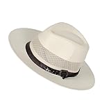 Woedpez Unisex Sonnenhut mit breiter Krempe, Bandstil für Reisen, Strandschutz, Panama für Damen, Unisex Stroheimer