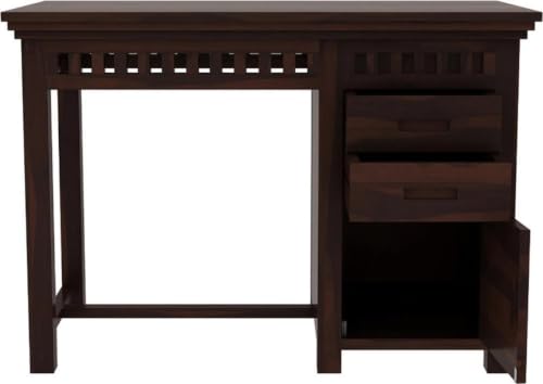 Image of Solid Sheesham Wooden Study Table & Desk with Drawer for Office and Home | Computer Laptop Table | Reading & Writing Desk | Laptop Desk (Walnut C)