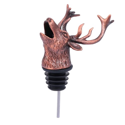 Unomor 1Pc Elk Head Wine Pourer Retro Bottle Stopper Chic Spout for Christmas Parties Rustless Design Unique Wine Accessory for Home and present Giving