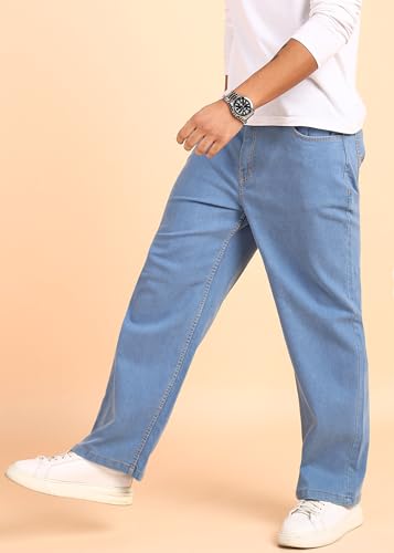 Image of MONTREZ Straight Fit Men Light Blue Mid Rise Jeans
