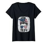 donna messy bun awesome since 1934 limited edition birthday maglietta con collo a v