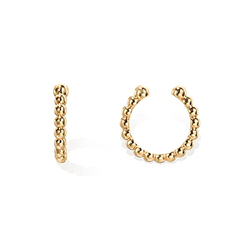 Image of PAVOI 14K Gold Plated 925 Sterling Silver Round Huggie Ear Cuff Earrings for Women | Clip On Cartilage Cuff Earrings