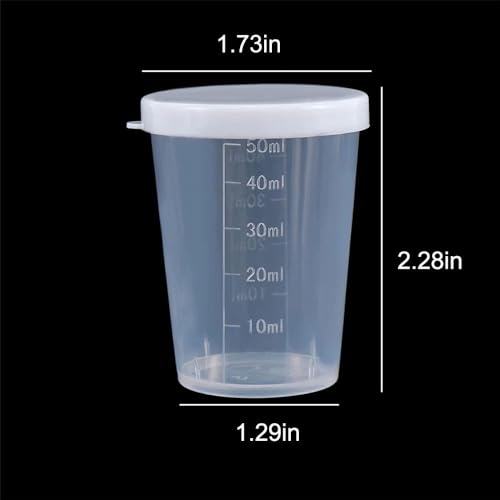 10 vasos medidores plásticos de 50 ml con tapa miniatura 5