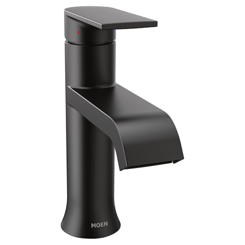 Moen Genta LX Matte Black One-Handle Modern Bathroom Sink Faucet with Optional Deckplate and Low-Arc Spout for Bath Countertop, 6702BL