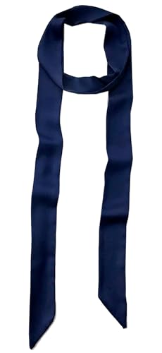 GUZOSJO Solid Color Long Neckerchief Pure Skinny Scarf Necktie Handbag Wrap Handle Satin Belt (Navy)