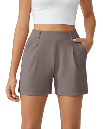 G4Free Taupe Shorts for Women Dressy Casual Summer High Waisted Pleated Wide Leg Tailored Lounge Trouser Shorts(Taupe, M)
