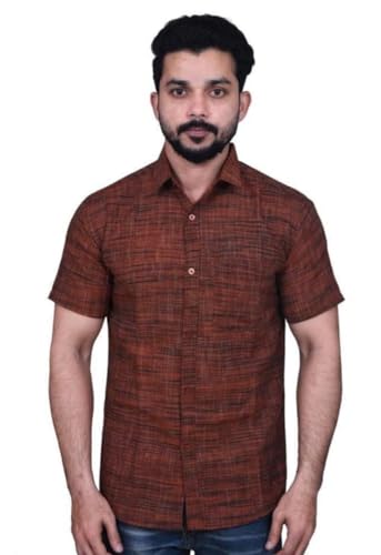 Image of Men's Cotton Blend Half Sleeves Solid Casual Shirts