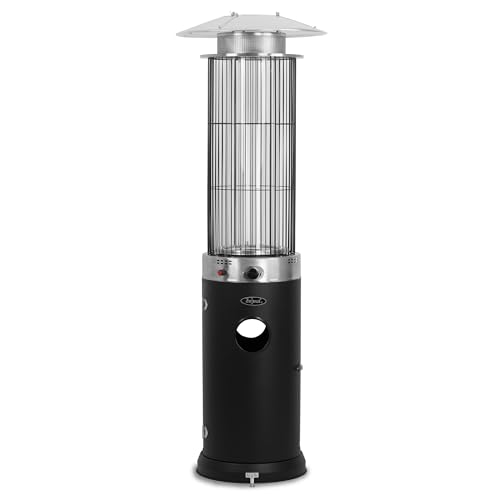 Zelsius Heizstrahler mit Glasröhre Davos 15 kW Schwarz | Ø 57 x (H) 174 cm | Spiralflammen-Heizstrahler Terrassenheizstrahler Heizpilz Feuersäule Outdoor Gasheizstrahler Terrassenstrahler Gas
