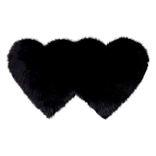Easygou Fluffy Rugs Heart Rug,Double Heart Faux Sheepskin Rug Soft Long Plush Fluffy Shaggy Carpet Area Mats Rugs Girls Bedroom Sofa Home Decorative Floor Carpet (Black,60120Cm /24'' X 47'') #TOP1