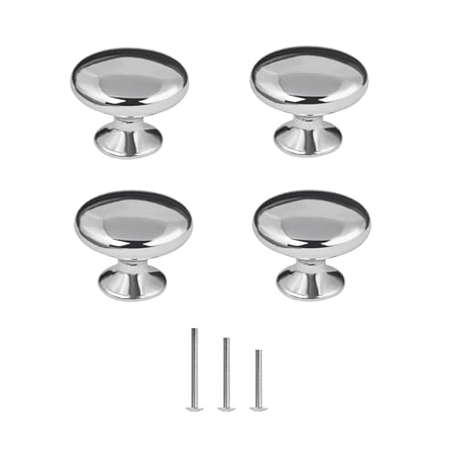 Shipeekin 4x Pomo Para Armario Redondo, 4 Tirador Cajón Puerta Plata, Tiradores Cromados 30mm