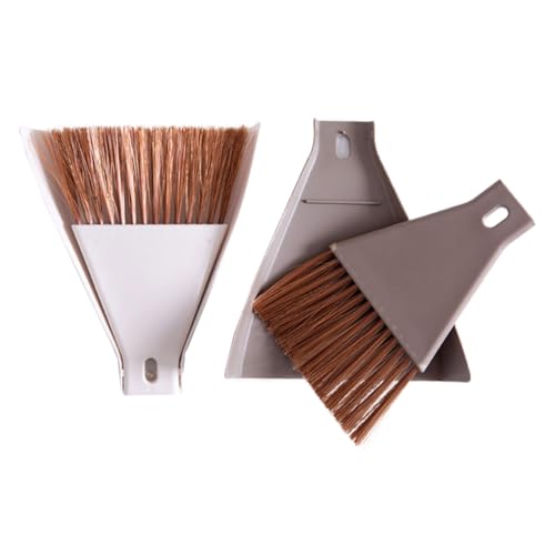 Mikinona 2 Juegos Mini Escoba y Recogedor de Plástico Duradero con Diseño Colgante para Limpieza de Escritorio y Pequeños Incluye Color Café y Beige para Hogar y