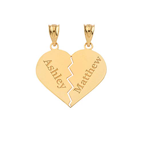 Certified 10k Yellow Gold Personalized Breakable Heart Charm Pendant Custom Engraved with Any Name