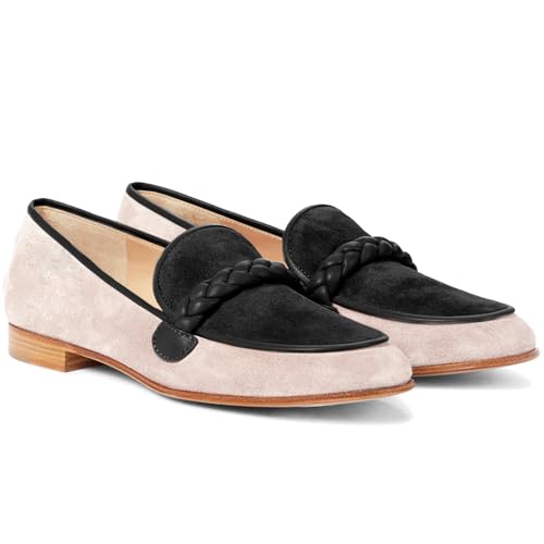 Image of MOOMMO Women Comfortable Suede Loafer Flats Round Closed Toe Slip On Penny Loafers Knitted Strap Oxford Loafer Shoes for Office Ladies Work Daily Casual Club Driver Flats Spring Elegant 4-11 M US