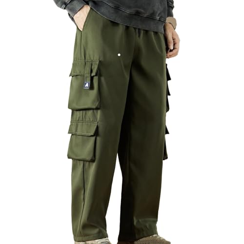 Men's Cargo Pants Elastic Waist Wide Leg Casual Pants Lightweight Outdoor Hiking Joggers Multi Pockets Streetwear2