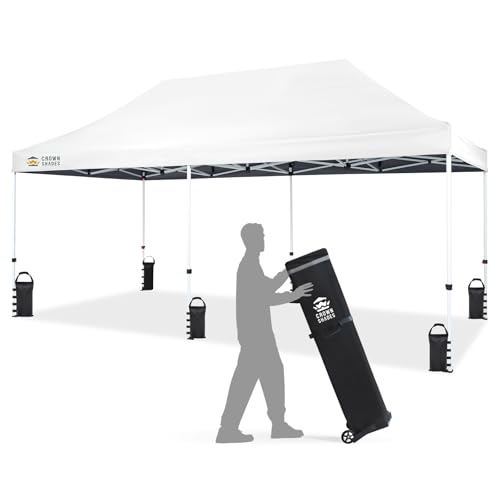 CROWN SHADES 10x20 Pop Up Canopy Tent - Commercial Canopy Tent with 400D Strength Oxford Fabric, Hexagonal Leg, 4 Upgraded Weights - Great for Trade Shows, Events, Parties & Commercial Use, White