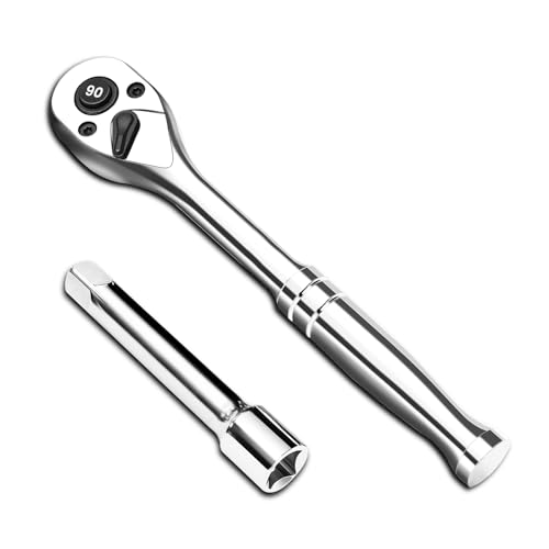 3/8-Inch Drive Ratchet Wrench, 90-Tooth Quick-release Reversible Ratchet Wrench with an Extension Bar(3 inch), 6