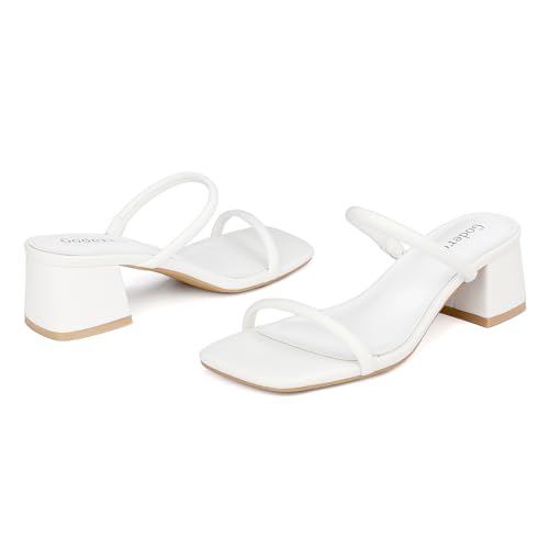 Image of Goderci Women's Chunky Block Low Heeled Sandals | 2 Strap, Square Open Toe, Slip On, Mule Heels
