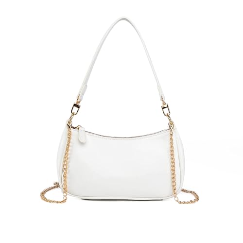 Gumhay Shoulder Bag for Women with 2 Removable Straps and Zipper Closure Crossbody Bags Clutch Tote HandBags Purses (White)