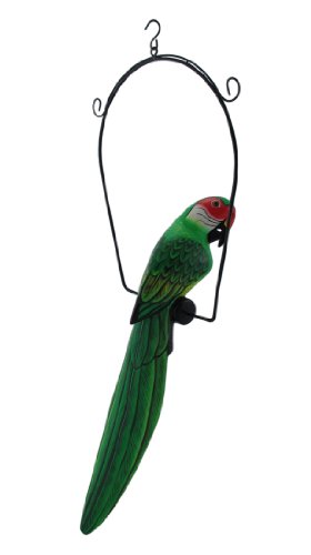 Estatua colgante de pájaro loro verde de madera de 23 pulgadas