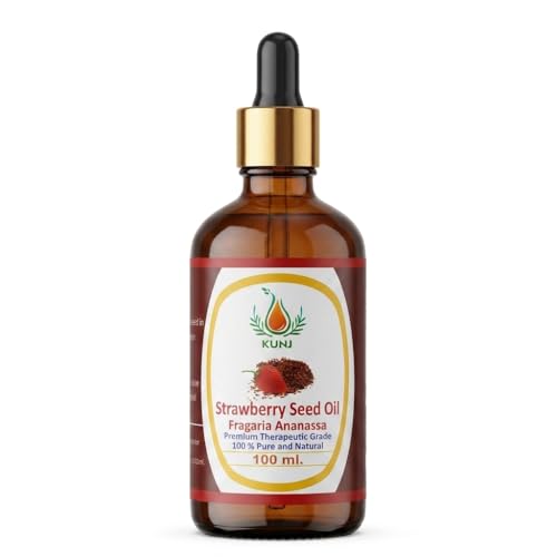 Image of KUNJ Strawberry Seed Oil 100ml | 100% Pure & Natural Cold Pressed Carrier Oil | Lightweight Moisturizing Oil for Skin & Hair Care | Fast Absorbing & Non-Greasy | Ideal for Face Care & DIY Skincare