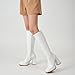 ZXHYZLZ White Wide Calf 70s Gogo Boots for Women Plus Size – Tall Knee High Square Toe Chunky Heel Retro Boots Size 11W