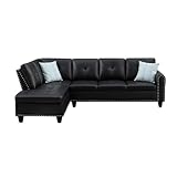 Trent Home Transitional Faux Leather Sectional Sofa with Ottoman in Black