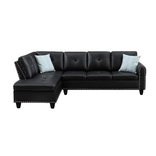 Trent Home Transitional Faux Leather Sectional Sofa with Ottoman in Black