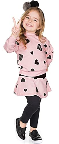 Bomdeals Toddler Girl Valentines Day Outfit - Kids Adorable Allover Heart Long Sweatshirt Skirt Pants Clothes Set 3T 4T 5T(Age(6T), Pink) #TOP1