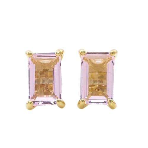 Boucles d'oreilles quartz rose naturel et argent 925 plaqué or rectangulaires pour femme LKSTD_0362