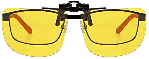 Metal Clip On Flip Up Polycarbonate Yellow Enhanced Driving Sunglass Lenses, Aviator, 56mm Wide X 47mm High, 134mm Wide with Bridge2