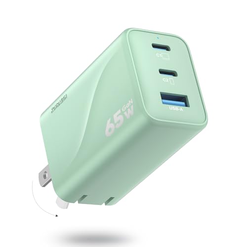 Image of 65W USB C Charger, 3-Port PD Fast Charging, Compact Type C Wall Charger with Foldable Plug for iPhone 17 /16 /15, MacBook Air /Pro, iPad, Samsung S25 /S24 /S23, Pixel 10(Olive Green)