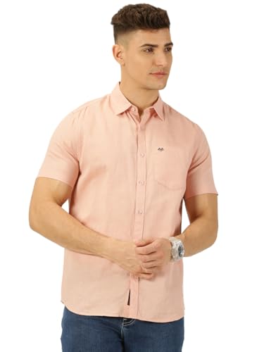Image of Thomas Scott Men's | Solid | Half Sleeve | Slim Fit | Linen Blend | Spread Collar | Casual Shirt