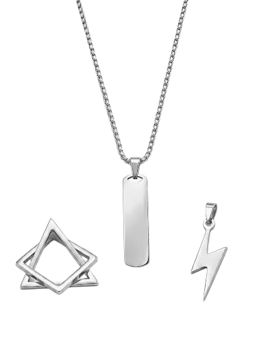 Image of Urban Tag Collection | Stainless Steel Pendant Chain Necklace For Men And Boys | Silver and Black Colour | Anniversary Birthday Gifts