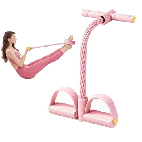 Ruayia 6-tube Multifunction Tension Rope Pedal Resistance Bands with Handle Abdominal Exercise Multi Function Tension Rope Sit Up Pull Rope Full Body Home Workout Equipment for Arms Abs Slimming-Pink