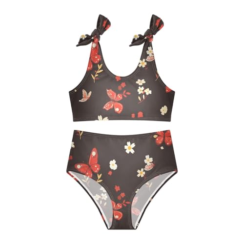KLL Embroidery and Rhinestones Small Red Butterfly Girls Two Piece Bikini Sets Quick-Dry Swimsuits Swimwear Adjustable Strap3