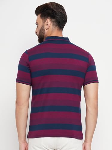 Image of UNIBERRY Men's Cotton Blend Regular Fit Half Sleeve Striper Polo Neck T-Shirt & Pocket On Chest-REMT3-MR XL Maroon