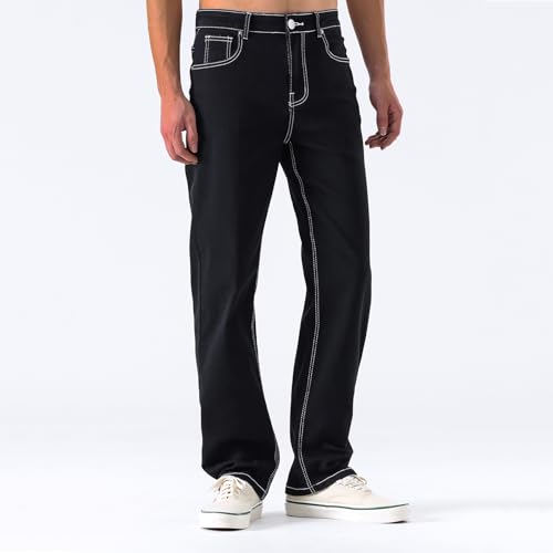 Mens Stretch Jeans Relaxed Fit Straight Leg Work Jeans Light Washed Classic 5 Pocket Denim Pants Slim Fit3