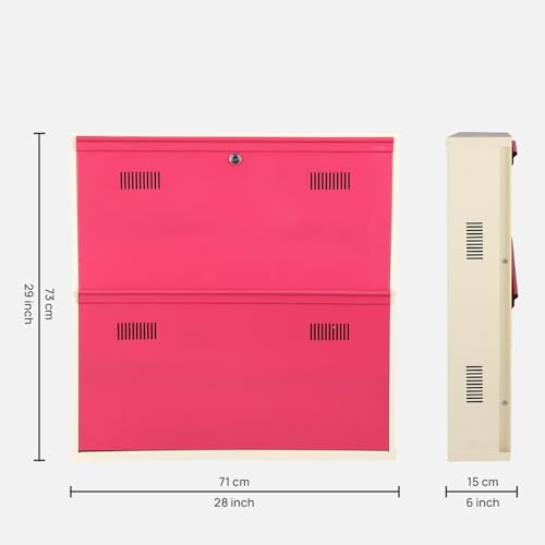 Image of Metal Shoe Rack Wall Mounted for Home with Central Locking 2 Door 28 inch Wall Mounted Metal 6 Pair Shoe Rack Cabinet Pre-Assembled Rack Shelves 3 Year Warranty (Pink & Ivory)