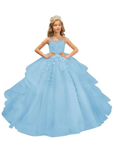 Flower Girl Dresses for Wedding Long A Line Princess Pageannt Dress Lace Applique Tulle Kids First Communion Dresses