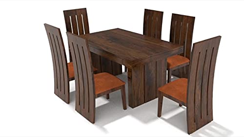Image of Custom Decor Dining Table Set 6 Seater with Chairs (Brown) (6 Seater with Orange)