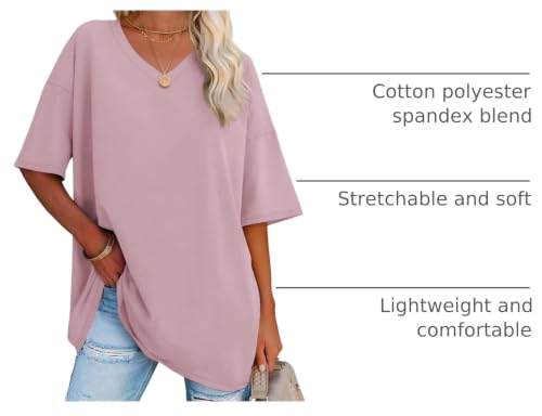 Image of ATHMILE Womens Oversized Shirts V Neck Plus Size Spring Workout Summer Tops Beach Vacation 2026 Gym Clothes Basic Tee