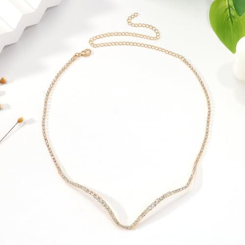 STONEFANS Choker Necklace for Women, Rhinestone Dainty Silver Gold Tennis Necklaces for Women Prom Jewelry Bridal Wedding Accessories Gifts2
