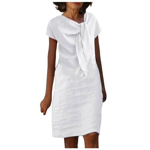 Sommerkleid Damen Knielang, Leinenkleid Damen Sommer Tailliert Strandkleid Midi Frühling Vintage Kleider Große Größen Musselin Boho a Linien...