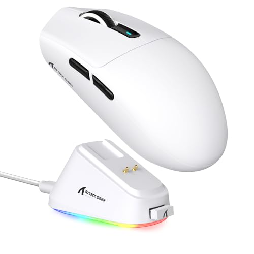 Image of MAMBASNAKE ATTACK SHARK G3PRO Wireless Gaming Mouse, Tri-Mode, Bluetooth /2.4G /USB, 59g Ultra Lightweight,25K DPI,100M Clicks Switches,RGB Magnetic Charging Dock,PAW3311 Sensor,BK52820 Chip-White