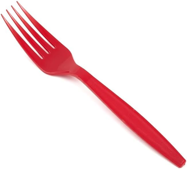 PartyFork Classic Red Plastic Fork Set | Food Grade | Reusable|Dishwasher Safe | Lightweight & Durable | Perfect for Dinner,Fruit,Salad & Dessert | Pack of 30