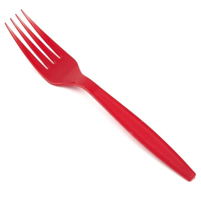PartyFork Classic Red Plastic Fork Set | Food Grade | Reusable|Dishwasher Safe | Lightweight & Durable | Perfect for Dinner,Fruit,Salad & Dessert | Pack of 30